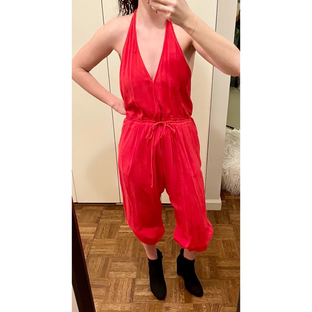 NEW Red Tie-String Open-Back Halter Jumpsuit
